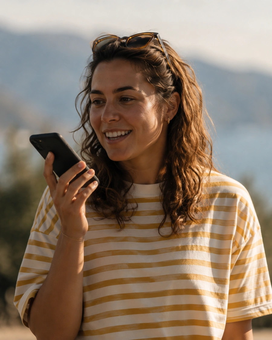 Reisende, die ihre Wünsche für den Roadtrip per Smartphone teilt